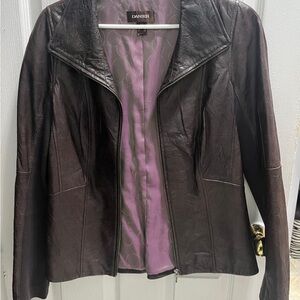 Danier Brown Leather Moto Jacket with Notched Collar